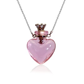 1PC 1PC Colorful Heart Vial Perfume Bottle Necklaces Stainless Steel Chain Make a Wish Aroma Essential Oil Diffuser Pendant Necklace Women Jewelry (Pink Heart)