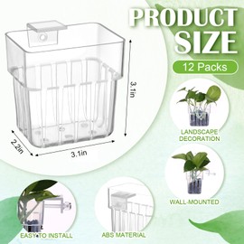 Youdaju 12 Pack Top Hanging Fish Tank Plant Pot Clear Aquarium Plant Holder with Hook Aquatic Plant Cup Holder Aquarium Aquatic Plant Pot Water Landscape Decoration for Plant Water Feature Decoration