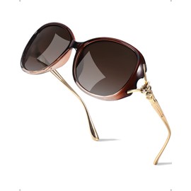 LVIOE Polarised Sunglasses for Women Oversized Jackie O Style with Golden Metal Temples UV Protection