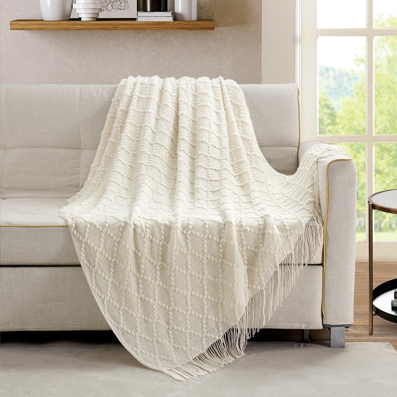 BOURINA Throw Blanket Textured Solid Soft Throws and Blankets for