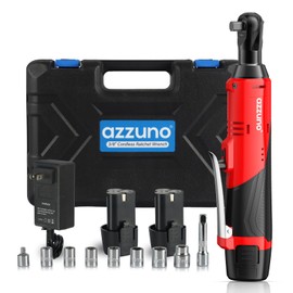 AZZUNO Cordless Electric Ratchet Wrench 3/8 Drive, 30 Ft-lbs Torque & 300 RPM, Power Ratchet Wrench Set With Variable Speed, LED Light, 2 Packs 2.0Ah Battery, Fast Charger, 7 Sockets