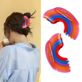 2PCS Rainbow Hair Claw Clip - Cute Colorful Fashion Non Slip Strong Hold Jaw Barrettes Acrylic Acetate Fun Claw Clips for Thin Thick Hair Curly Hair Accessories for Women Girls