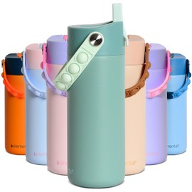 Elemental Insulated Kids Water Bottle, Stainless Steel Water Bottle with Straw Lid & Pop-It Handle, Leak-Proof Water Bottles for School, Boys or Girls, Travelling and Sports, 18oz - Sage