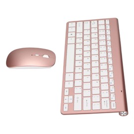 POCREATION Keyboard Mouse Set, 2.4G USB Thin Etched Keycaps, Ergonomics, Mute, for Desktops Mobile Devices Tablets (Rose Gold)