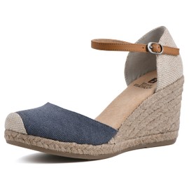 WHITE MOUNTAIN Sandalias de cuña con Correa al Tobillo para Mujer, Denimblue/Fab, 7 Wide