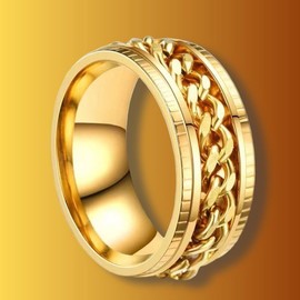 Stainless Steel Spinner Rings for Anxiety Rings for Men Fidget Band Rings Relieving Anxiety Rings (Gold, 8)