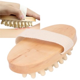 Gasbag Massage Brush, Wood Massage Body Brush Soothing Lymphatic Drainage Hand Drying Body Gasbag Brush Peeling Brush with Soft Massage Nodules Shower Brush Body Scrubber