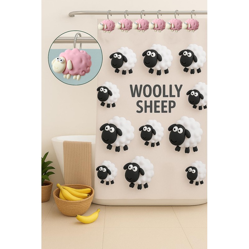 Pink Sheep Resin Shower Curtain Hooks 12 Pack Cute Animal