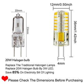 RAYHOO 10pcs G4 Base LED Light Bulbs, Warm White 3000K, 3 Watt Equivalent to 20W T3 Halogen Track Bulb, Non-dimmable, DC 12V