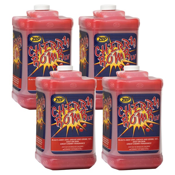 Zep Cherry Bomb LV Industrial Pumice Hand Cleaner - 128 Ounce (Case of 4) 329124 - Removes stubborn industrial soils such as grease, tar, carbon, asphalt, inks, resins, paints and adhesives