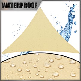 Amgo 12' x 14' x 18.4' Custom Size Beige Triangle Waterproof Sun Shade Sail Order to Make UPF50+ Canopy Awning, 98% UV Blockage Water Resistant, Backyard Patio Garden (We Customize)