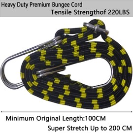 Tension Elastic Band with Hooks, 100 cm Expander with Hooks, Set of 2 for Outdoor, Garden and Camping, Transport and Fixation, Motorcycle, Bicycle, Yellow