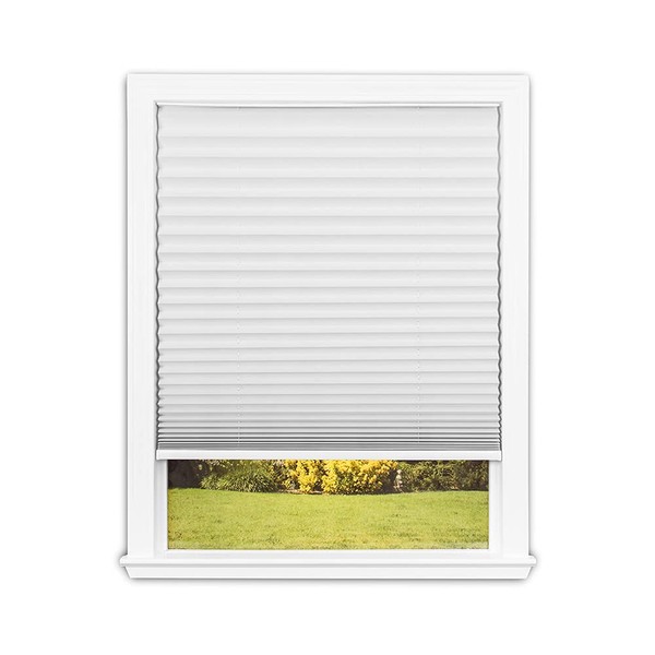 Redi Shade No Tools Easy Lift Trim-at-Home Cordless Pleated Light Blocking Fabric Shade White, 30 in x 64 in, (Fits windows 19 in - 30 in)