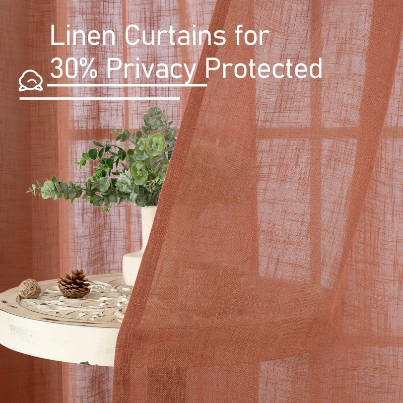 LAMIT Terracotta Linen Boho Curtains 84 inch Length 2 Panels,