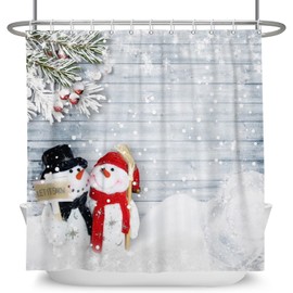 Yeele Christmas Snowman Shower Curtain Winter Holiday Theme Snowflakes Winter Scene Shower Curtains for Kids Bathroom Waterproof Polyester Fabric with Hooks 72''x72''