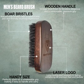 Beard Captain Beard Brush for Men's Grooming - Retro Rectangular Wooden Handle with 100% Boar Bristles Facial Hair & Mustache Cleaning