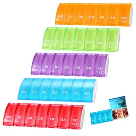 TogtherKings Pack of 5 Pill Box 7 Days, Small Pill Box Compartments, Reusable Pill Box, Mini Organiser Rainbow, for Medication Box, Pill Box, Pill Box, Pill Divider Week