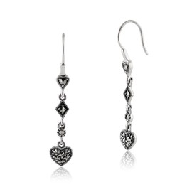 Gemondo Marcasite Earrings, Sterling Silver 0.34ct Marcasite Pave Set Heart Drop Earrings