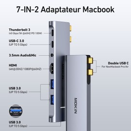 MacBook Air Adapter, USB C Adapter for MacBook Pro/Air M1 M2 2022 2021 13" 15" 16", Mac Dongle with 4K HDMI, 100W Thunderbolt 3, 3 USB 3.0, USB C 3.0 and 3.5 mm Audio