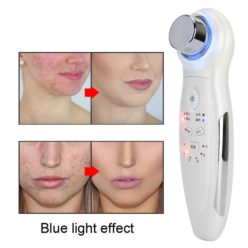 Ultrasonic Handheld Red Blue Light Vibration Anti Aging Facial Soothing