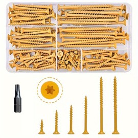 Wood Screws Assortment, 120pcs Screws For Wood, Various Sizes Self Tapping Screws, Star Drive, Rust Resistant, Epoxy Coated, with T25 Star Bit Ideal for Furniture Assembly and Repairs