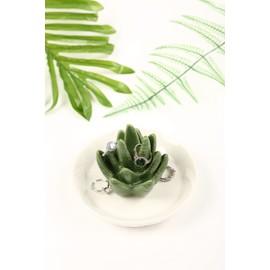 HOME SMILE Ceramic Aloe Ring Holder,Cactus Ring Dish for Jewelry,Birthday Gifts for Women