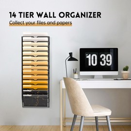 SUPEASY 14-Tier Wall File Organizer, Wall File Holder Hanging Wall Files for Papers, Folders, Magazines, Assembly Needed, Wall Organizer for Clipboard, Black