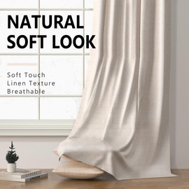 Gleantdeco 90 Inch Long Natural Linen Pinch Pleated 100% Blackout Curtains & Drapes,Bedroom/Livingroom Farmhouse Curtains 2 Panel Sets,Room Darkening Thermal Insulated Window Curtain