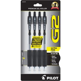 Pilot, G2 Premium Gel Roller Pens, Ultra Fine Point Gel Pens 0.38 mm, Pack of 4, Black