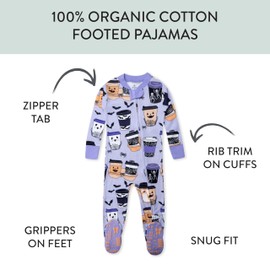 Honestbaby Baby Celebration Non-Slip Footed Pajamas One-Piece Sleeper Zip-Front Pjs 100% Organic Cotton, Haunt Chocolate, 12 Months