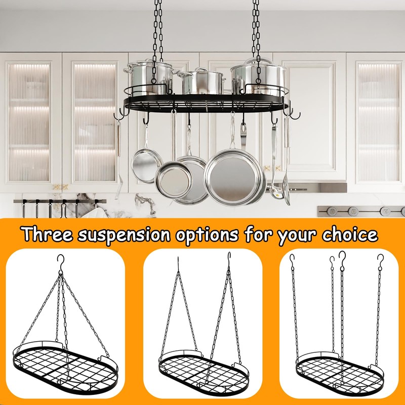 24.4” Metal Pot Rack Hanging, Oval Pan Rack Hanging with