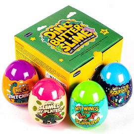 Waybla Dinosaur Butter Slime Kit for Kids – 4-Pack Colorful Butter Slimes with Glitter, Dinosaur Figurines, and Plastic Eggs – Sensory Toy, Party Favors, Birthday Gifts, Easter Basket Stuffers Fillers