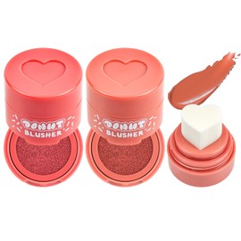 Love Cushion Blush Cream, 2 Pcs Air Cushion Blusher with Heart-Shaped Applicator, Moisturizing Stamp Blush Cheek Rouge Soft Cream Blush, Natural-Look Cheek Tint Set Long Lasting Makeup (#01+#04)