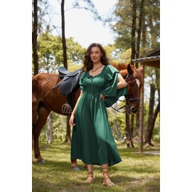 Scarlet Darkness Renaissance Faire Costume Women Dress Medieval Cosplay Off Shoulder Dress Green XL