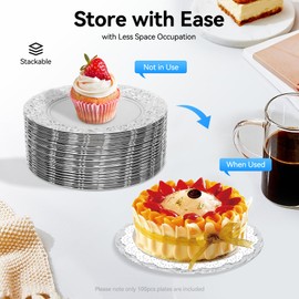 Charger Plates Set, 13'' Reusable Serving Round Plate Wedding Decorative Chargers Patterned Snack Trays Embossed Dinner Plate for Christmas Table Dinner Kitchen Party Decoration (100, Silver)