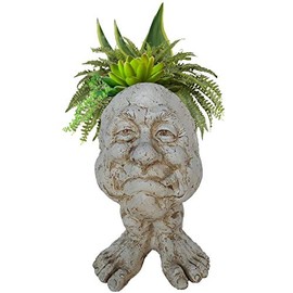 Muggly Neighbor Mr. Magoo Planter Face Pot Patio & Garden Statue in Antique White Finish
