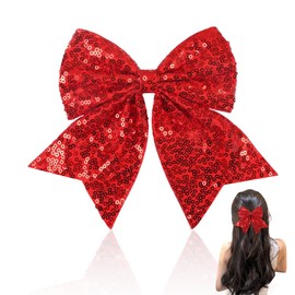 Red Glitter Hair Bow Clips for Women Girls Large Sequin Cheer Bows Red Bowknot Hair Clip 7 Inch Cheerleader Bows for Hair Accessories for Women Girls Cheerleading Hair Bows with Alligator Clips