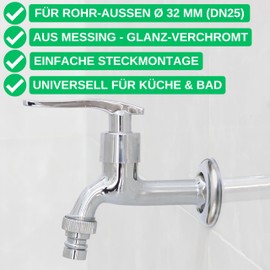Brass Rosette DN25, Pack of 2, Size Diameter 70 x 32.5 mm, Chrome-Plated, for Pipe Cover, Cover Rosette Conical, Pipe Collar Siphon, Fitting Panel, Pipe Piece, Radiator, Push Rosette Sanitary