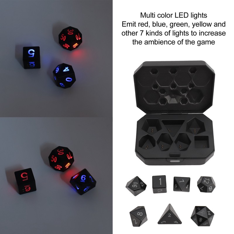 7PCS Light Up Dice ABS Rechargeable LED Electronic Polyhedral Dice