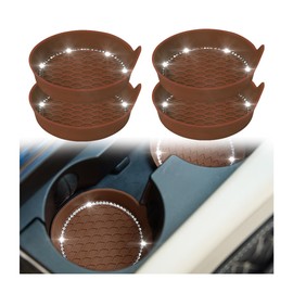 zipelo Bling Car Cup Coaster, 4 Pack Universal Vehicle Anti-Slip Cup Holder Insert Coasters, Crystal Rhinestone Silicone Shockproof Drink Mat, Car Interior Accessories Gift for Women Girls (Coffee)