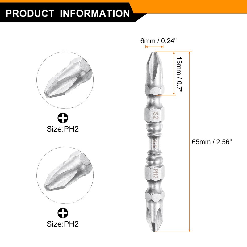 sourcing map Impact Tough Phillips Screwdriver Power Bits 6mm PH2