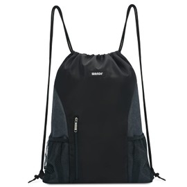 Drawstring Backpack Sports Gym Sackpack with Mesh Pockets Water Resistant String Bag for Women Men Children (Black)