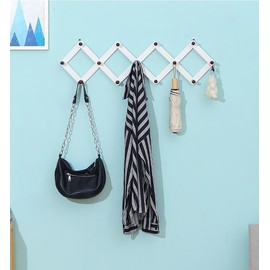 YUEMING Accordion Wall Hanger, 13 Hooks Coat Rack Holder, Expandable Coat Rack Wall Mounted, Solid Wooden Wall Hat Rack for Hang Key Bag Umbrella Necktie Purse