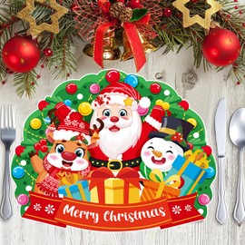 6PCS Christmas PVC Placemats, Lovely Santa Claus Reindeer Snowman Place Mats, Heat Resistant Dining Table Place Mats for Christmas, Xmas Table Mats for Dining Room Kitchen Table Decor Xmas Parties