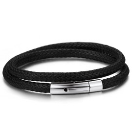 ChainsPro Men's Braided Bracelet, Popular, 2 Strings, Can Be Engraved, Name Engraving, Black, Women's Accessories, Polyester