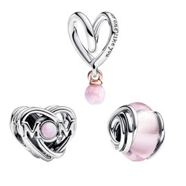 LaMenars Charms Love You MOM Dangle 925 Sterling Silver Pendant Beads with Zirconia Suitable for Europe Charms Bracelets, Christmas Gifts for Women Girls Bracelet and Necklace, Cubic Zirconia