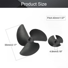 Fielect 3Pcs 3 Blades CCW Propeller for Ship Model Rc Boat Propeller Model Black Plastic Paddle 55mm Diameter 40mm Pitch 4.8mm Hole Dia