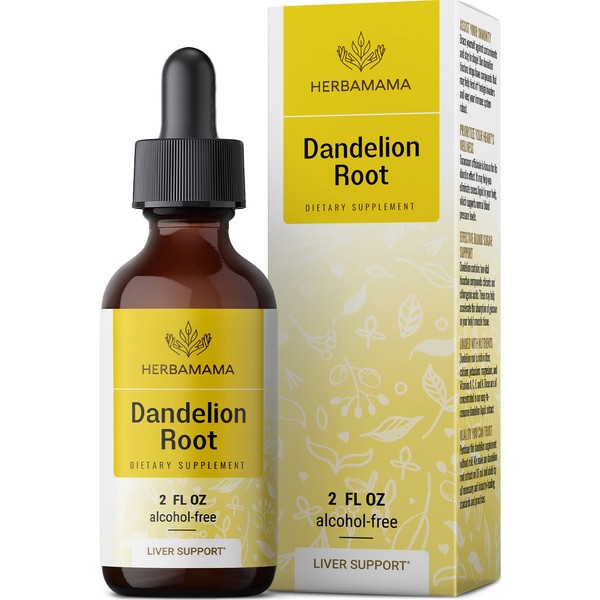 HERBAMAMA Dandelion Root Tincture - Organic Dandelion Liquid Drops - Dandelion Root Liquid Extract Supplements - 2 fl oz