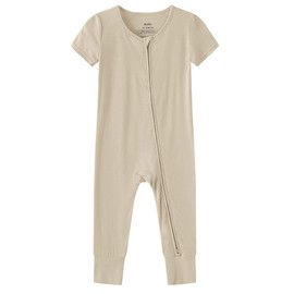 Baby Short Sleeve Romper Footless Pajamas Viscose from Bamboo Infant Toddler Zippy Pjs - 0-24 Months (Beige & Heather Grey, 3-6M)