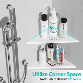 Qeke Corner Shower Shelves, 10” Recessed Tile Shower Shelf Matte White, 304 Stainless Steel Grout in Corner Tile Shower Shelves, No Drilling, 2 Pack